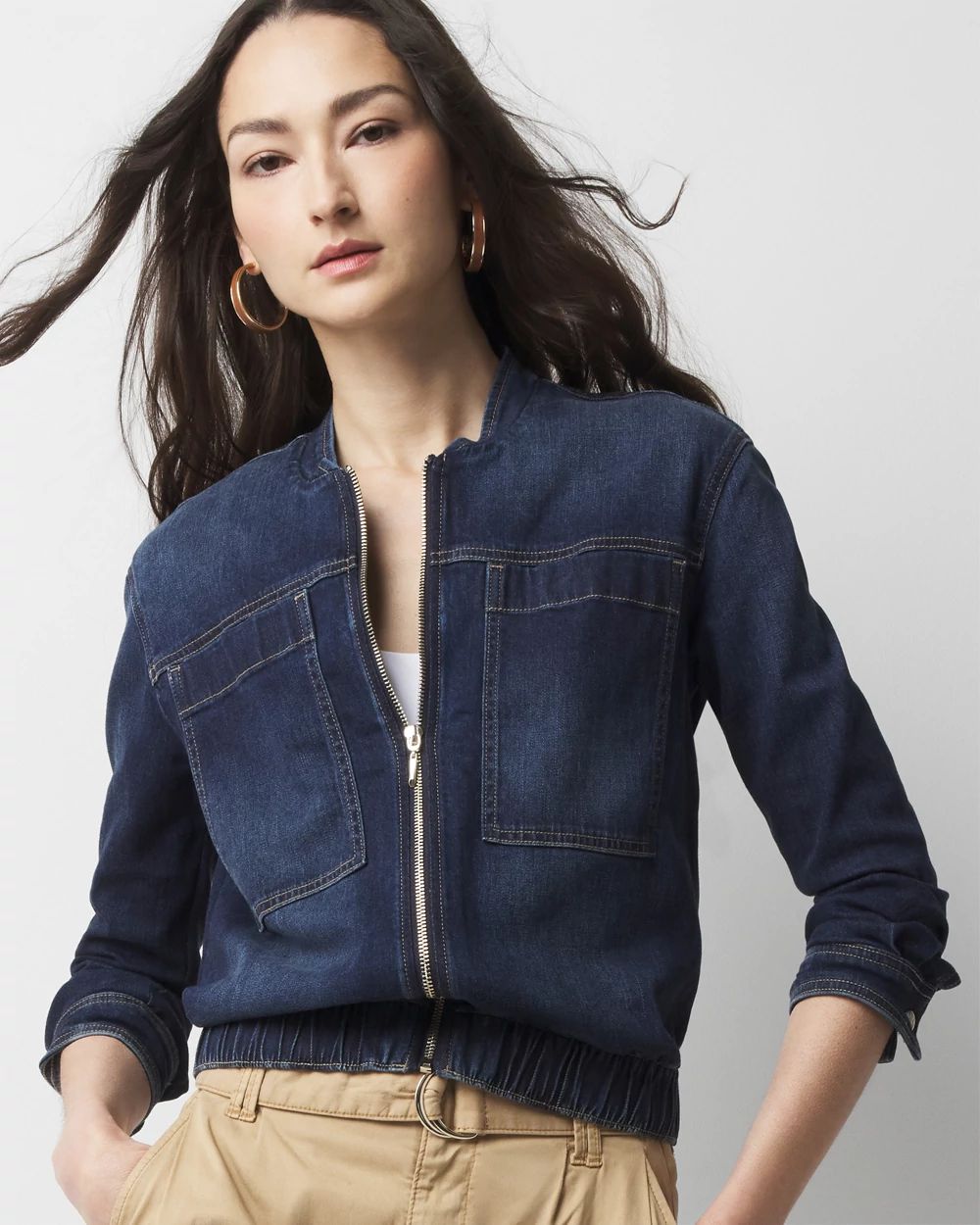 Petite Denim Bomber Jacket | White House Black Market